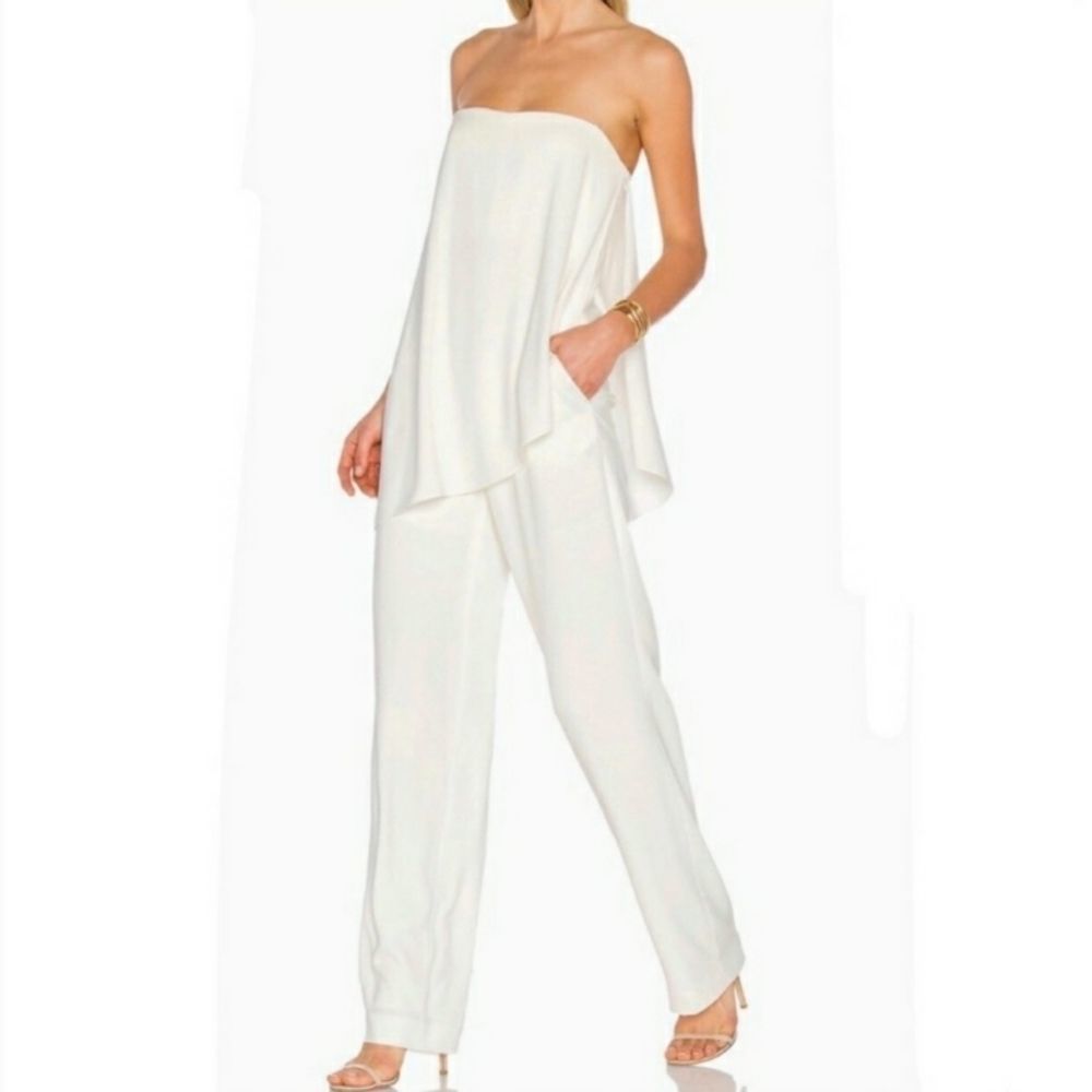 White Flowy Halston Heritage Strapless Jumpsuit - 2